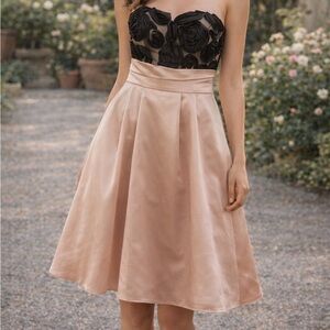 Pretty Maids Strapless Dress sz 10  Black and Tan Dress satin and Lace